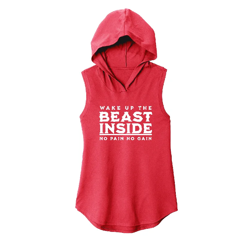 Vintage Print Hoodie-Wake up beauty Sleeveless Hoodie