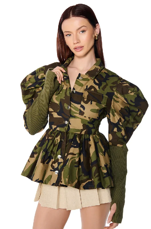 Stylish Jacket-JEFFERS GREEN CAMO JACKET WITH FITTED RIB ARMS