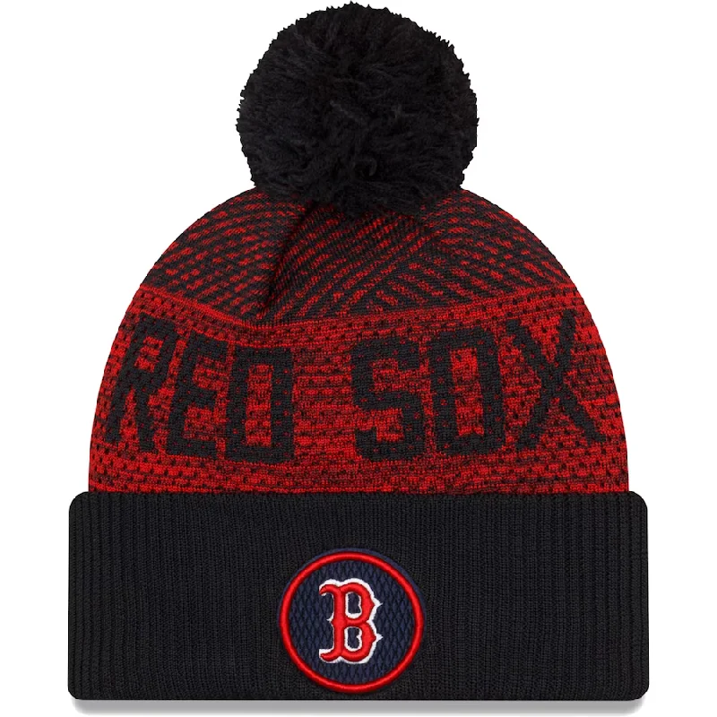 Wide-brim Hat-New Era Boston Red Sox Authentic Collection Sport Cuffed Knit Hat with Pom-Navy