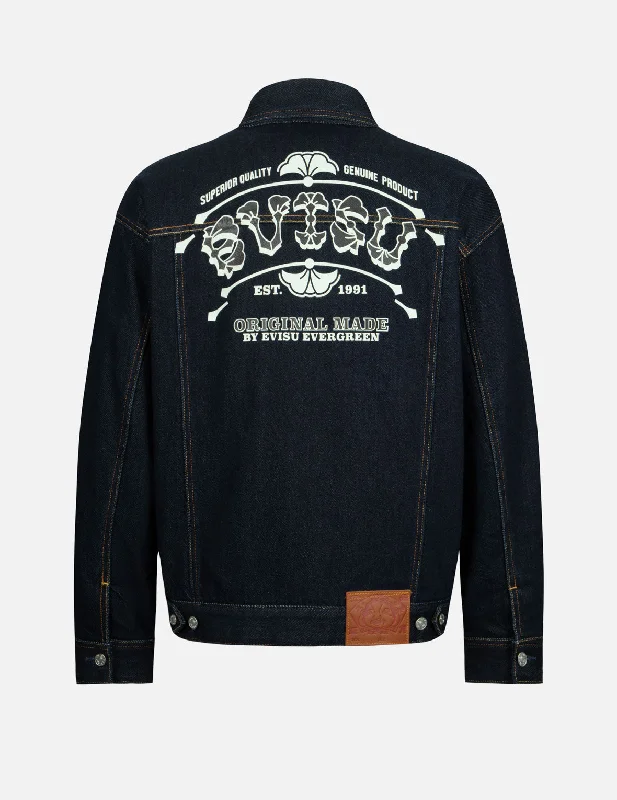 Sport Jacket-Logo and Seagull Print Loose Fit Denim Jacket