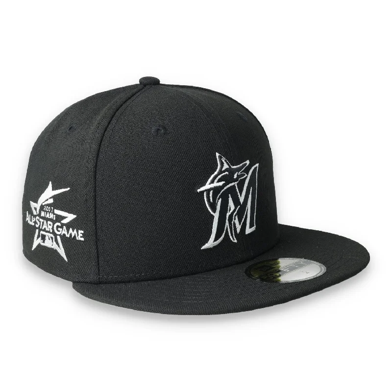 Minimalist Hat-New Era Miami Marlins Side Patch 2017 All Star 59Fifty Fitted-Black/White