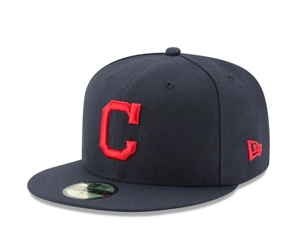 Fedora Hat-CLEVELAND INDIANS NEW ERA ROAD AUTHENTIC COLLECTION 59FIFTY FITTED-ON-FIELD COLLECTION-NAVY