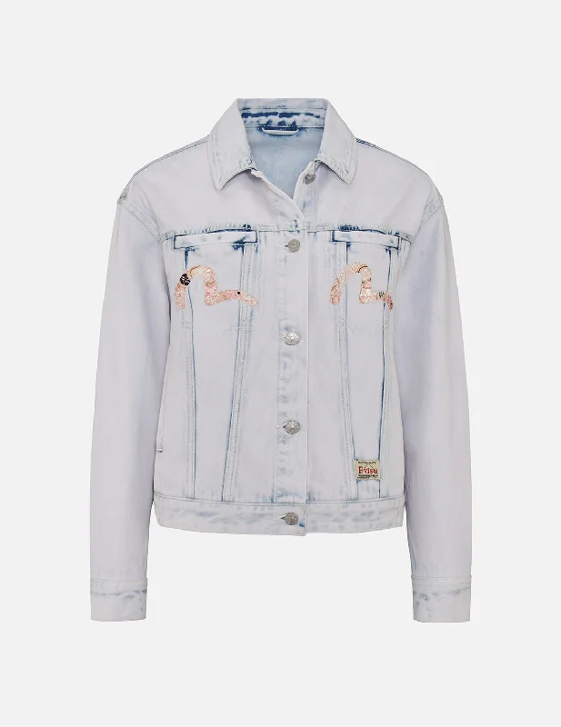 Business Jacket-Godhead and Lucky Charms Embroidered Bleach-dye Denim Jacket