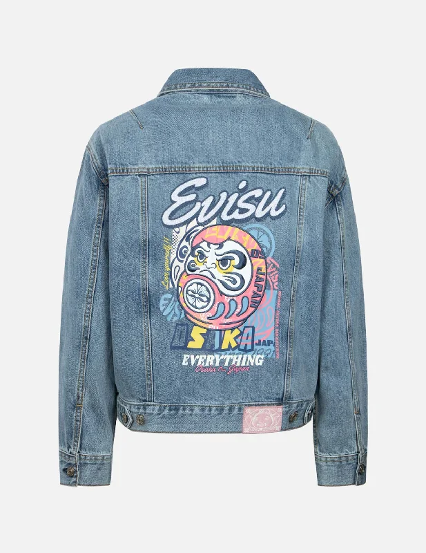 Parka Jacket-Daruma Appliqué Loose Fit Denim Jacket