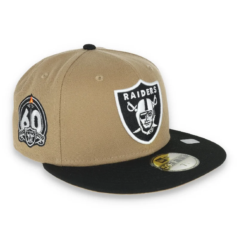 Adventure Hat-Las Vegas Raiders Shield 60th Anniversary Side Patch New Era 59Fifty Fitted-Khaki/Black