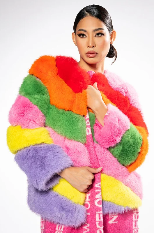 Fleece Jacket-JAYLEY BRAND FAUX FUR RAINBOW JACKET