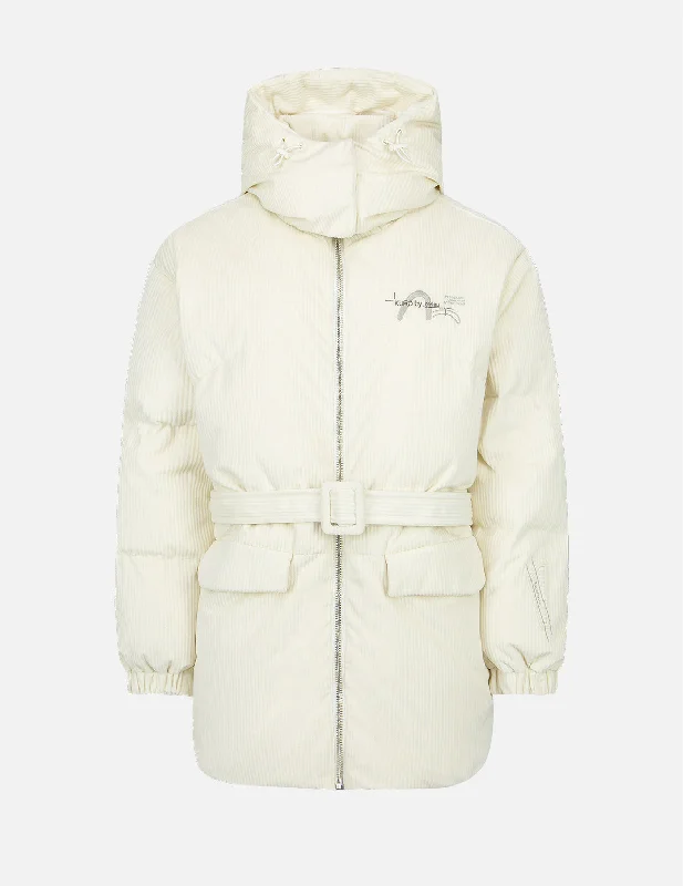 Lightweight Windbreaker Jacket-Seagull Embroidery Corduroy Belted Down Jacket