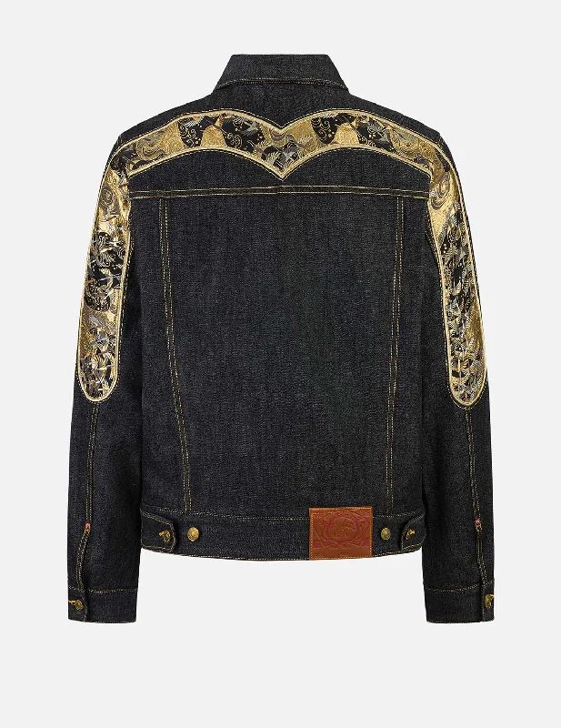 Bomber Jacket-Brocade Daicock Appliqué 
Regular Fit Denim Jacket