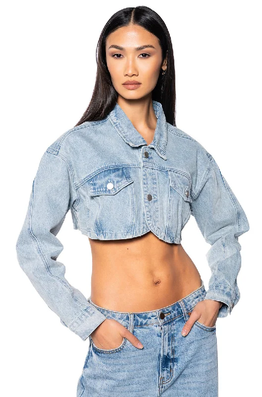 Double-breasted Jacket-WHAT YOU NEED DENIM CROP JACKET