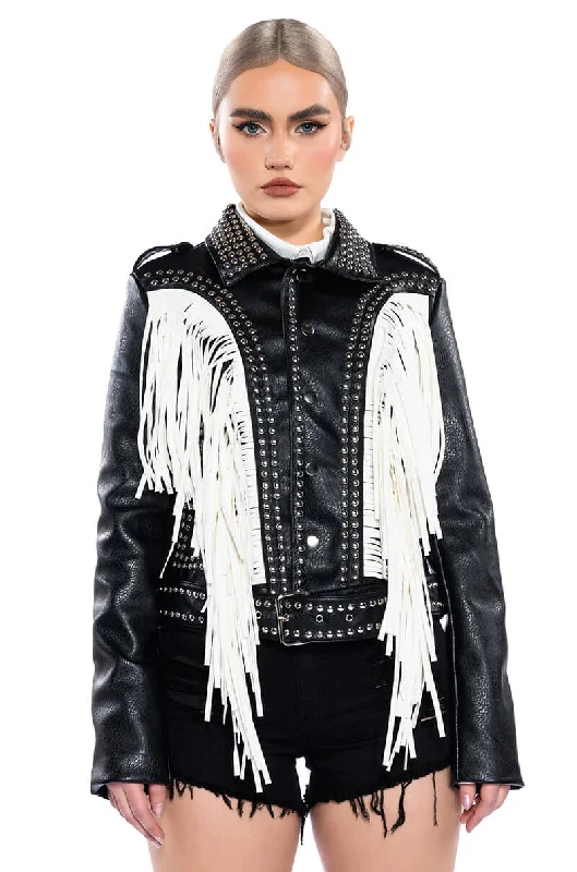 Zip-up Jacket-LOLLA FRINGE MOTO JACKET