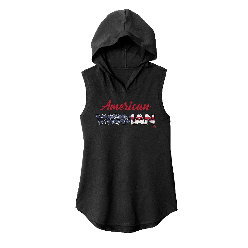 Women’s Hoodie-American Woman Sleeveless Hoodie