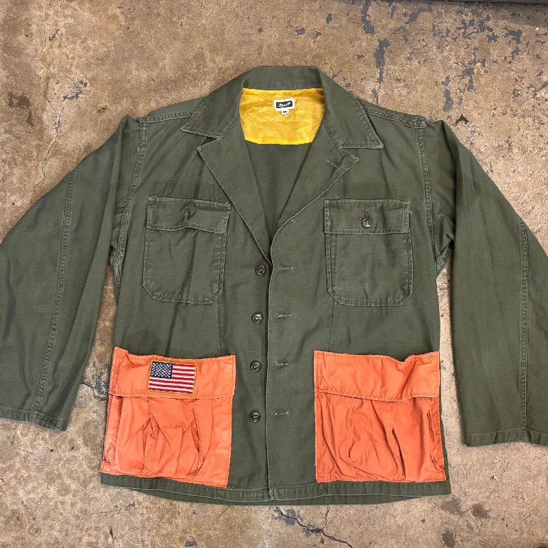 Tactical Jacket-MILITARY ALOHA JACKET W/ RALPH ORANGE CARGO POCKETS