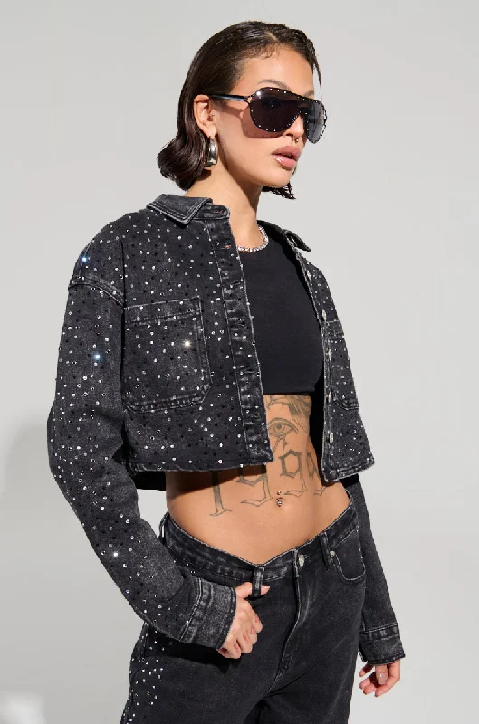 Motorcycle Jacket-EMMIE EMBELLISHED DENIM JACKET