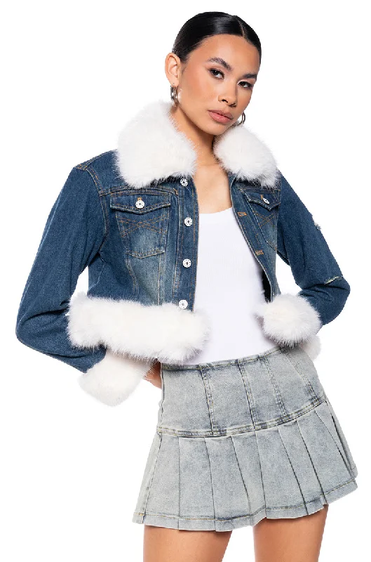 Zip-up Hoodie Jacket-WHEN YOU KNOW YOU KNOW DENIM FUR JACKET