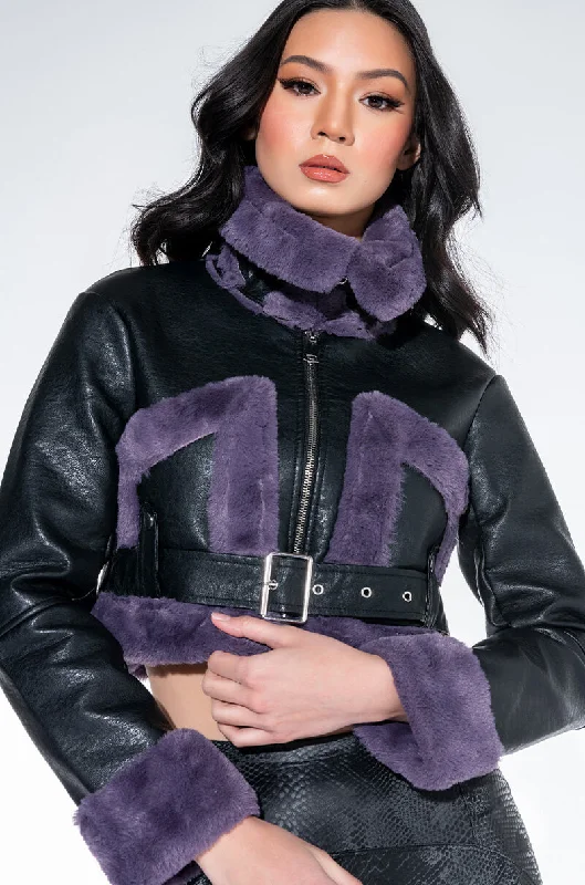 Statement Leather Jacket-AZALEA WANG PALOMA BONDED FUR PU JACKET