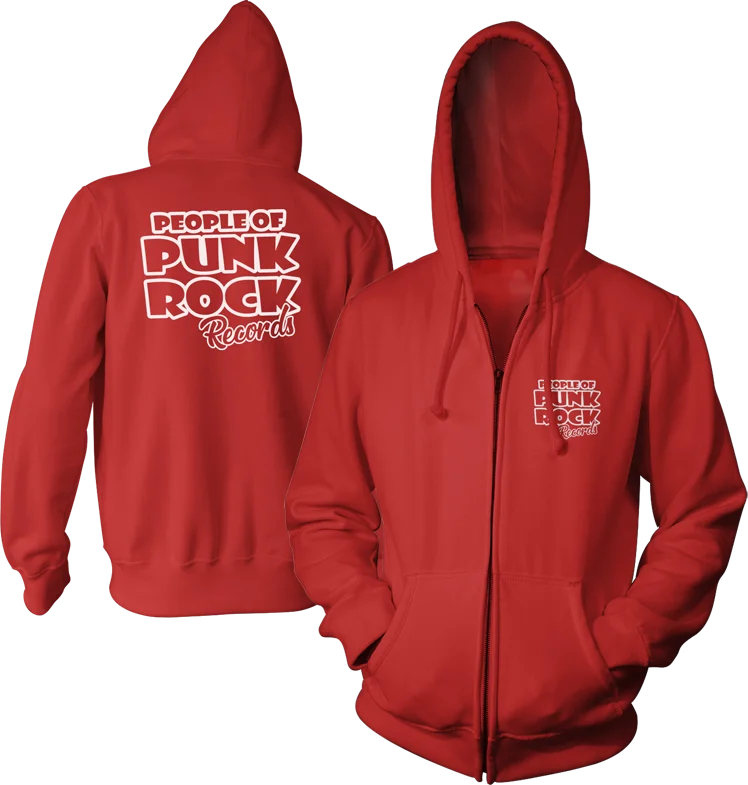 Designer Hoodie-POPR Records "Logo" (Red) (Zip Hoodie)