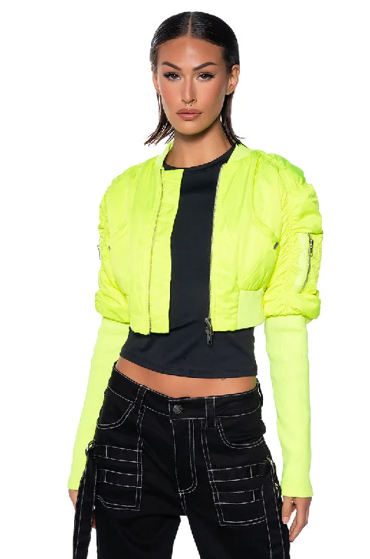 Smart Jacket-BABBS SKINNY ARM BOMBER JACKET IN NEON YELLOW