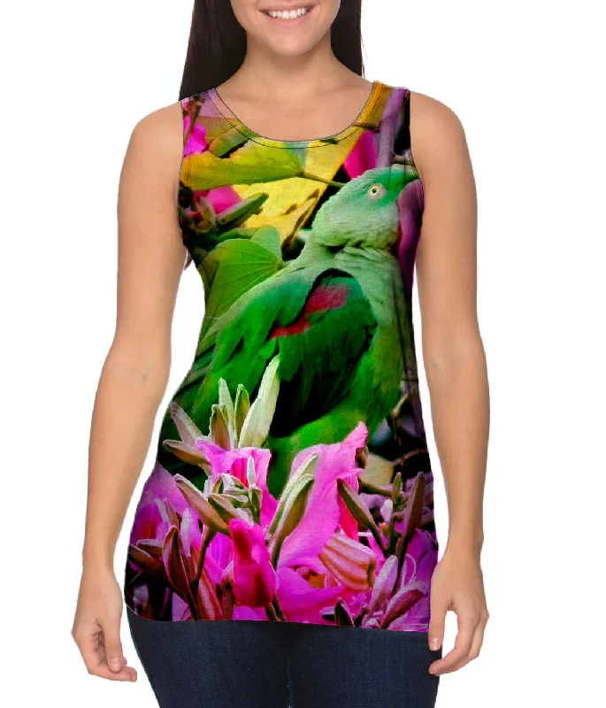 Ribbed Tank-Pink Flower Parrot