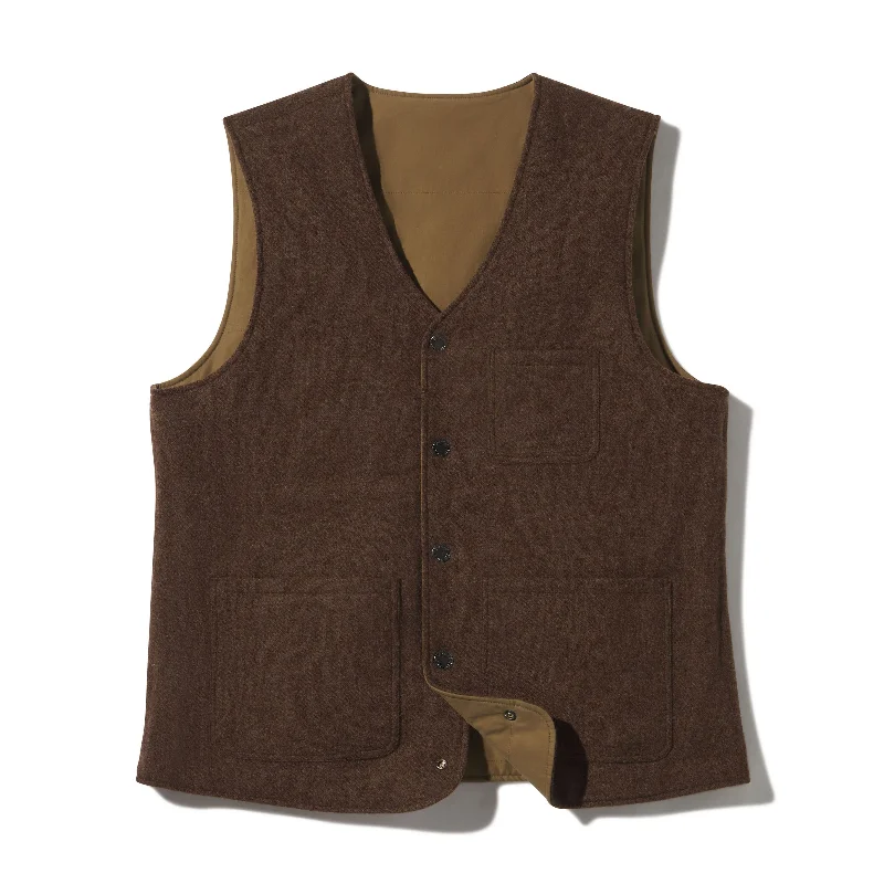 Zip-up Jacket-Country Tweed Reversible Vest - Chestnut