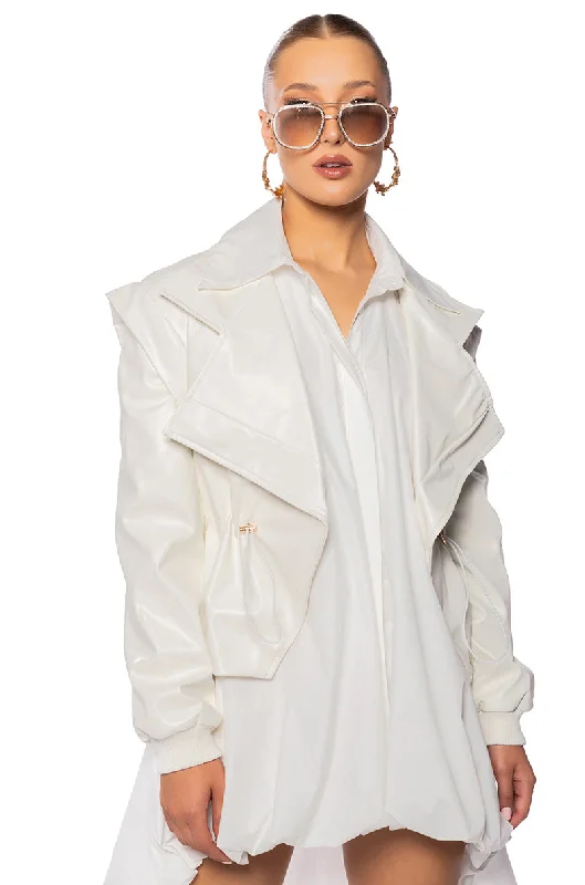 Smart Casual Jacket-KINTSUGI WHITE PLEATHER MOTO JACKET