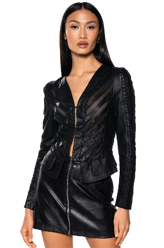 Classic Fit Jacket-COME A LITTLE CLOSER MESH PLEATHER JACKET