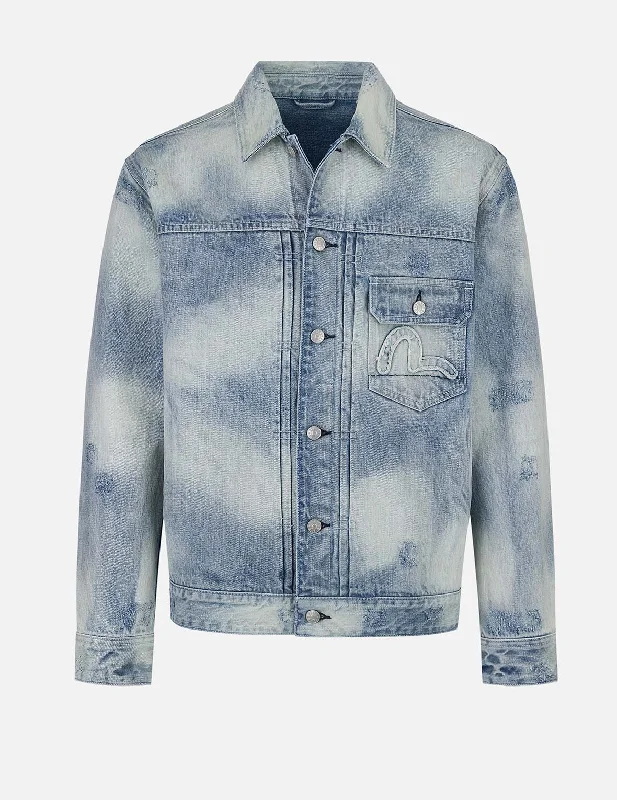 Elegant Jacket-Seagull Appliqué Embroidery Relax Fit Denim Jacket