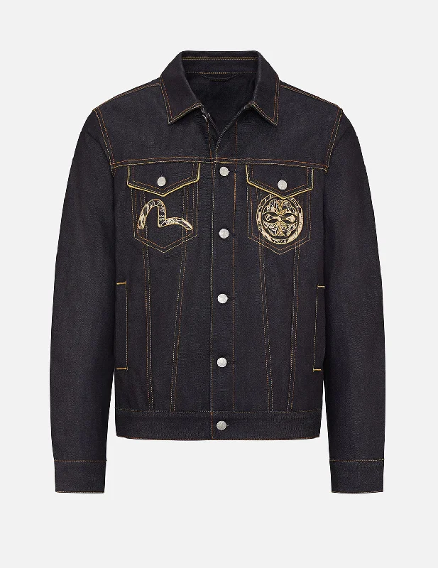 Smart Casual Jacket-Brocade Daicock Appliqué Denim Jacket