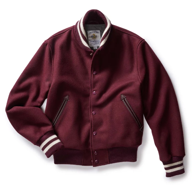 Cozy Jacket-The Golden Bear Snap Bomber in Port Wool