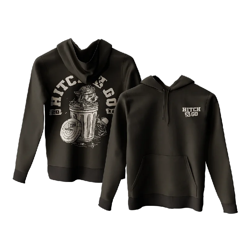 Hoodie Jacket-HITCH & GO - "Trash Can Racoon" (Black) (Youth Pullover Hoodie)