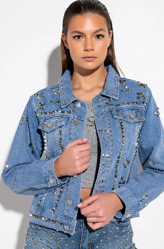 Chic Trench Jacket-AZALEA WANG ERIKKA STUDDED DENIM JACKET