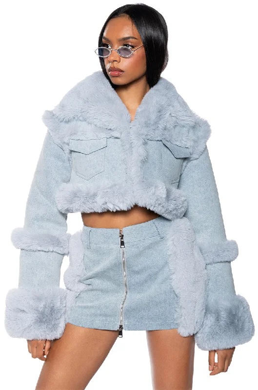 Windproof Jacket-IN MY FEELINGS FUR TRIM DENIM JACKET