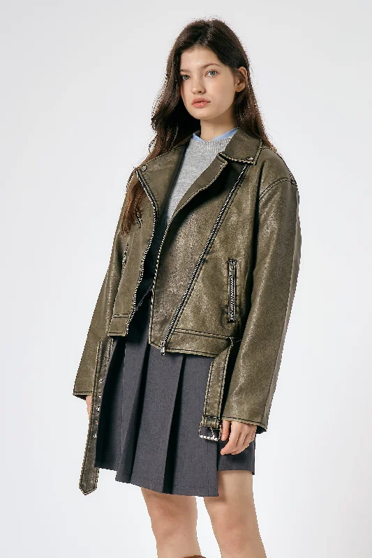 Fashion-forward Jacket-Celina Washed Faux Leather Jacket