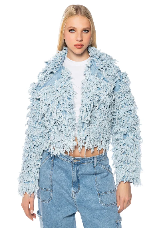 Snow Jacket-FIRST CLASS FRINGE DENIM JACKET