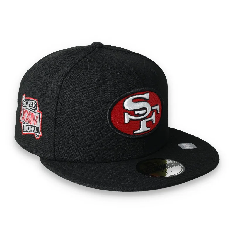 Athletic Hat-Exclusive San Francisco 49ers Official 59FIFTY,  XXIV Super Bowel Side Patch -BLACK/WHITE/RED