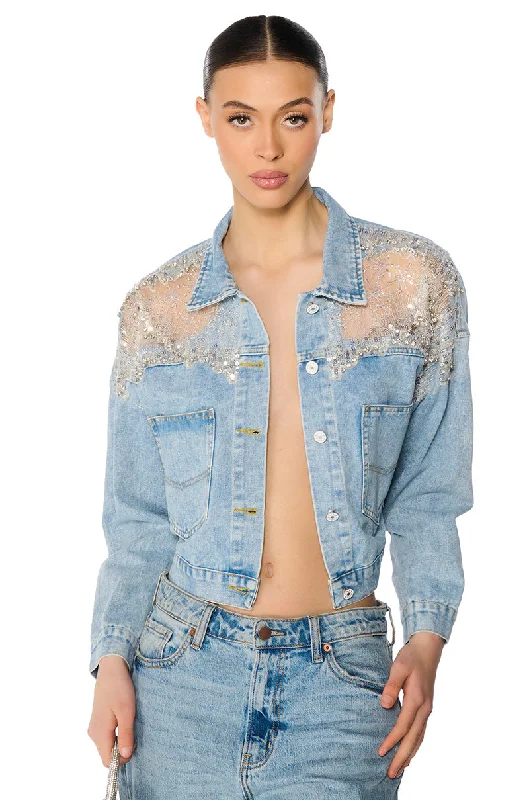 Fleece Jacket-SHOW IT OFF SEQUIN DENIM JACKET