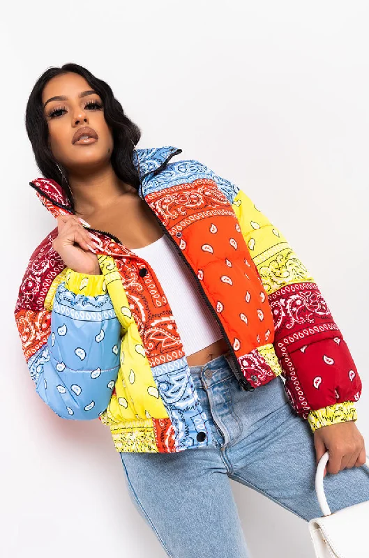 Graphic Jacket-AZALEA WANG PAISLEY MULTI PUFFER JACKET