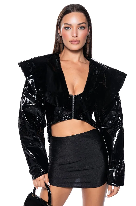 City Jacket-GLOSSY CROP PATENT MOTO JACKET