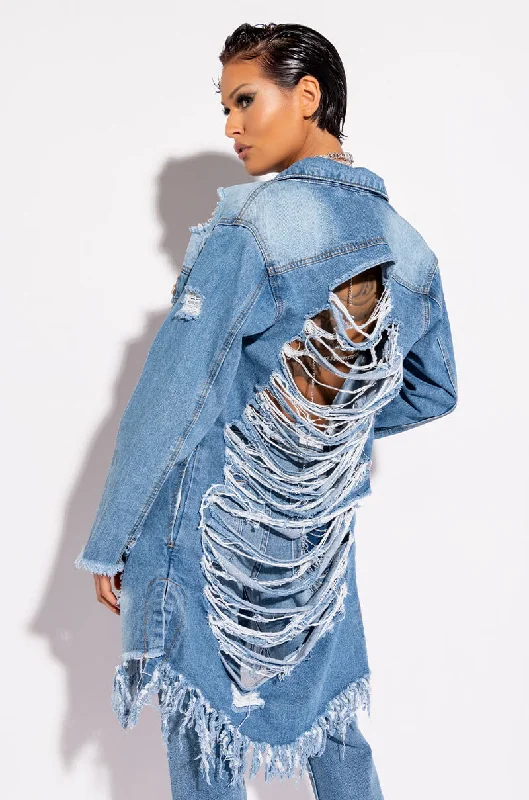 High-performance Jacket-LONG DENIM JACKET WITH DISTRESSING