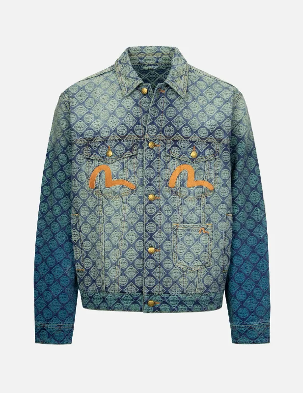 Smart Casual Jacket-Gradient Allover Kamon Jacquard and Seagull Embrodiery Relax Fit Denim Jacket