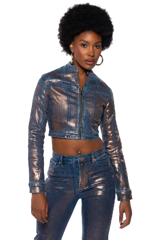 Cold Weather Jacket-SHOW TIME METALLIC JEANS JACKET