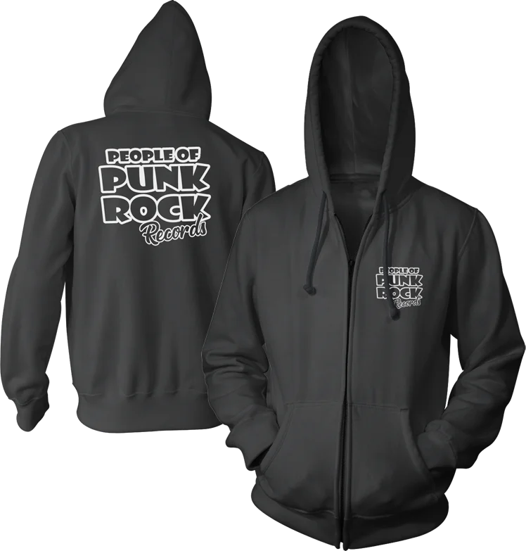 Retro Hoodie-POPR Records "Logo" (Black) (Zip Hoodie)