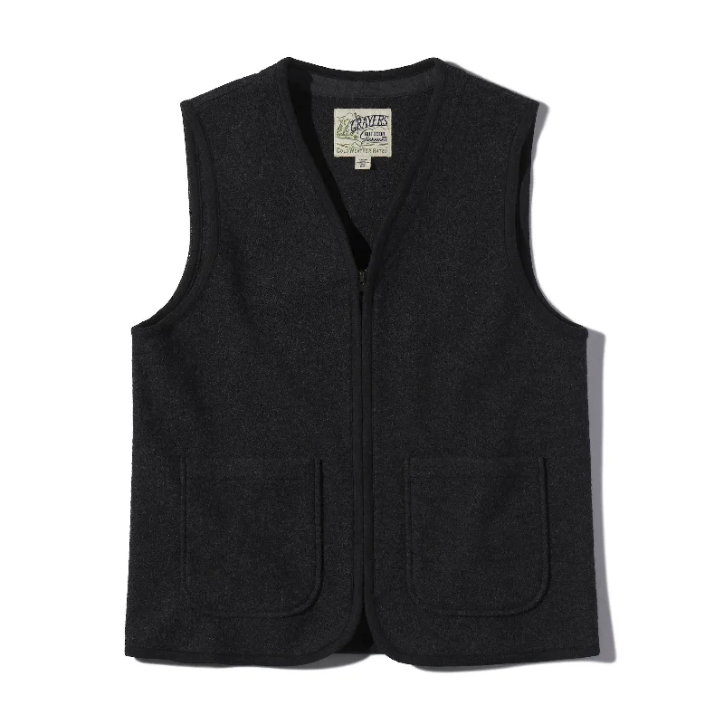 Fashion-forward Jacket-Burnham Boiled Wool Zip Up Vest  - Charcoal