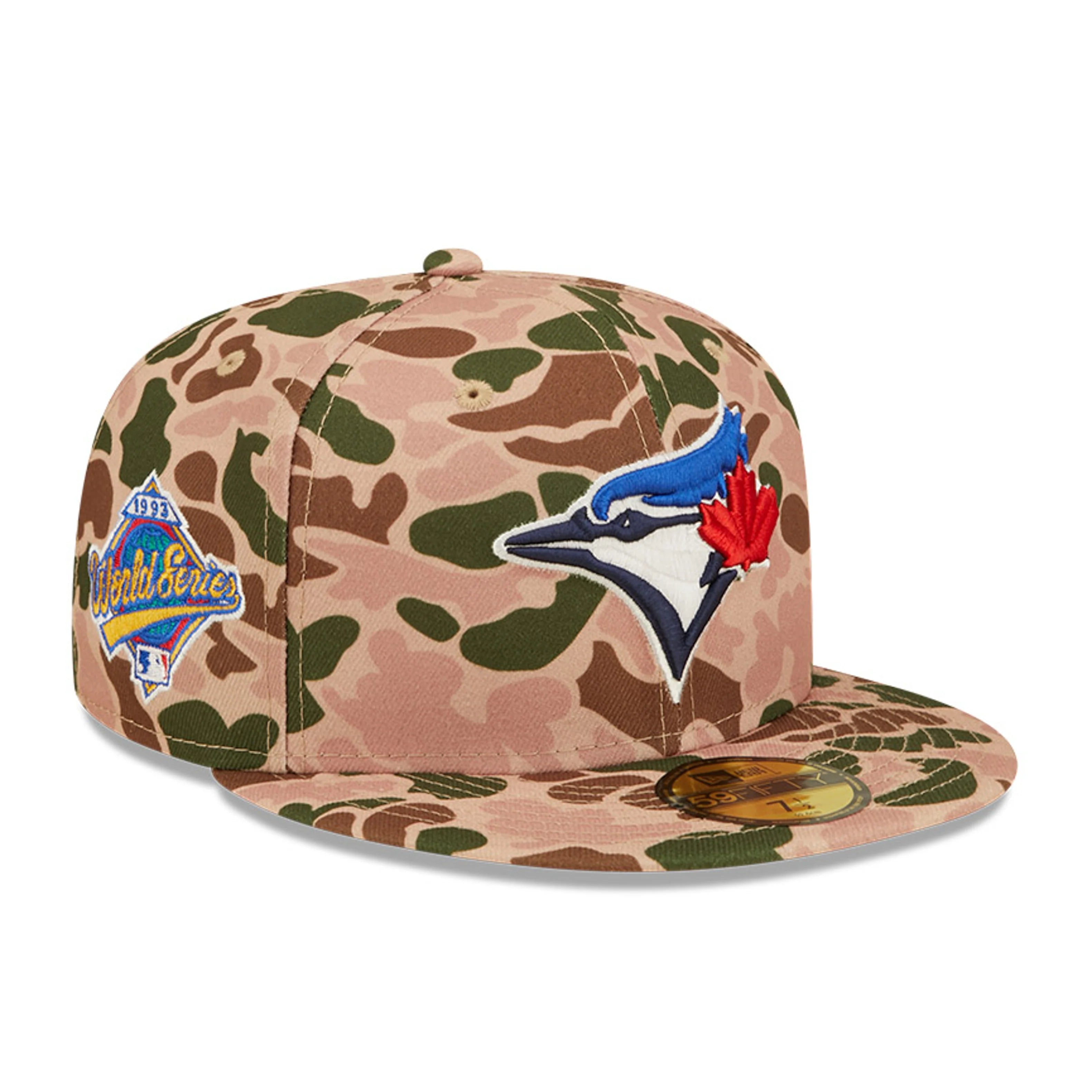 Pom Hat-New Era Toronto Blue Jays 1993 World Series Side Patch Duck Camo 59FIFTY Fitted Hat