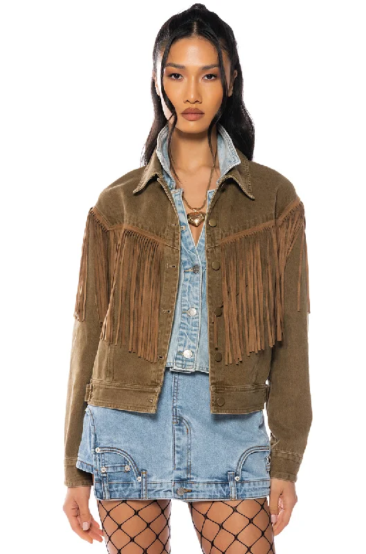 Stylish Puffer Jacket-DANI FRINGE DENIM JACKET