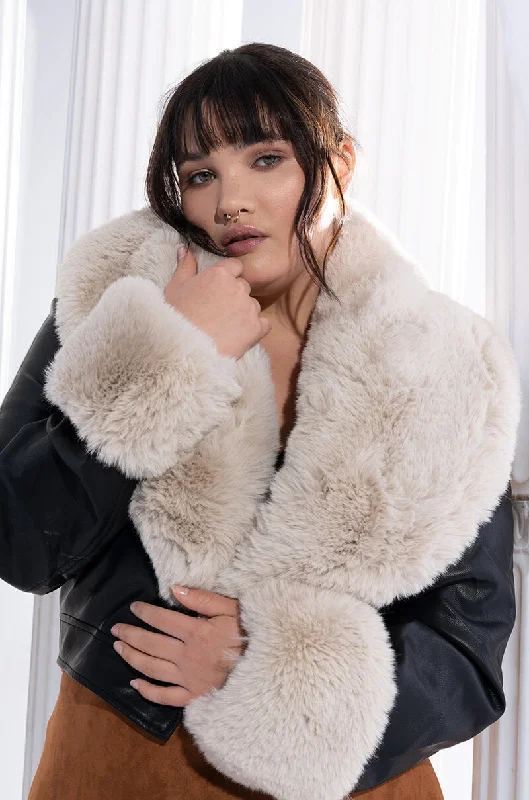 Military Jacket-PLUS AZALEA WANG FUR TRIM GISELLE CROP JACKET