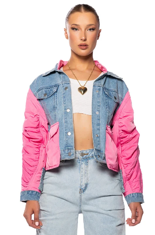 Windproof Jacket-NYLON DENIM JACKET IN PINK