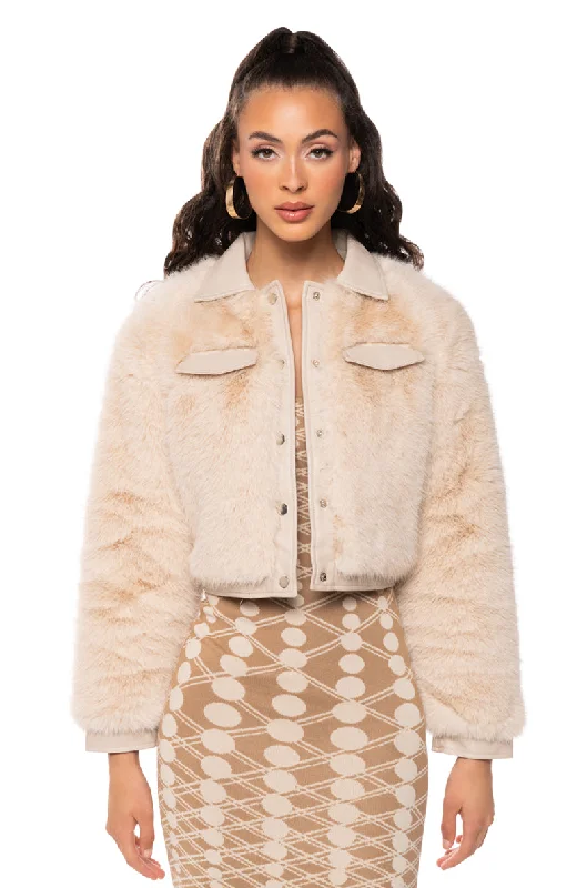 Snow Jacket-ANITA FAUX FUR JACKET WITH PU POCKETS