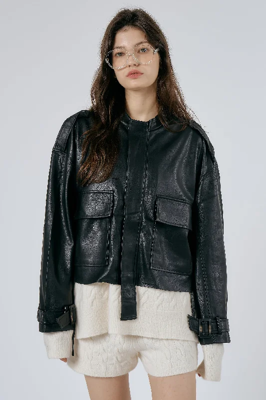 Classic Fit Jacket-Celina Faux Leather Rider Jacket