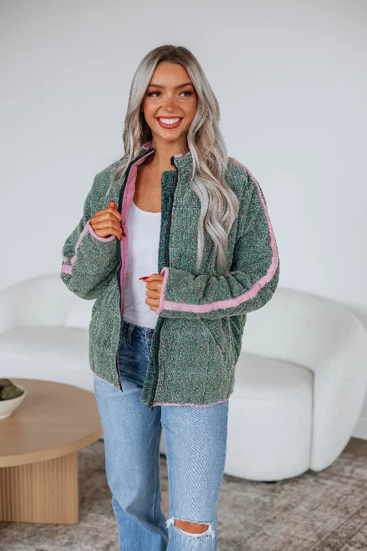 Quilted Jacket-Kyra Quilted Corduroy Jacket - Dusty Pine