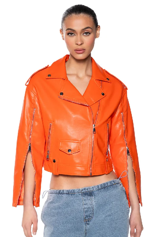 Fashion-forward Jacket-ORANGE YOU LOVE ME MOTO JACKET